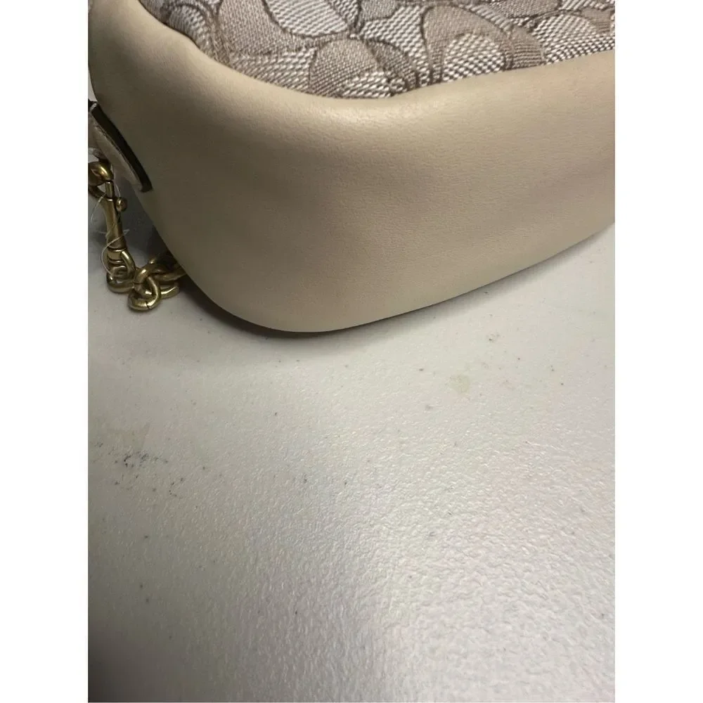 Coach Signature Chain Leather Jacquard Quilt Print Crossbody Bag Stone Ivory